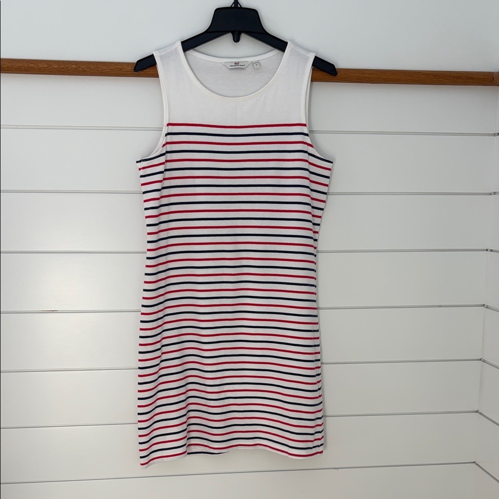 Vineyard Vines Striped Mini Dress in White, Red, and Black